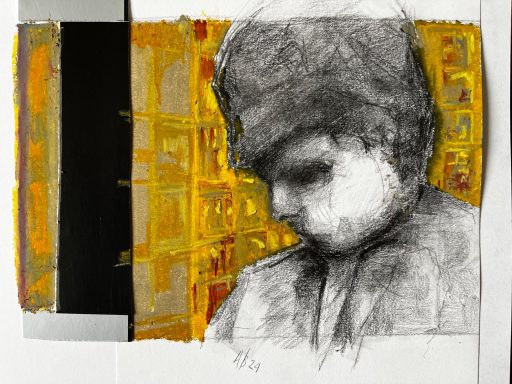 What Now? - Boy. Graphite, oil pastel and collage